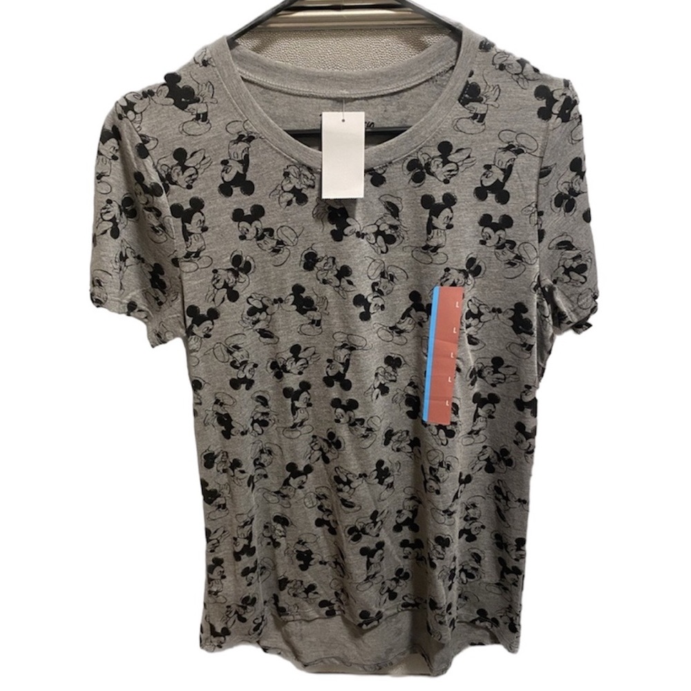 Disney women's top t-shirt Mickey Mouse Minnie Mouse grey short sleeve size L